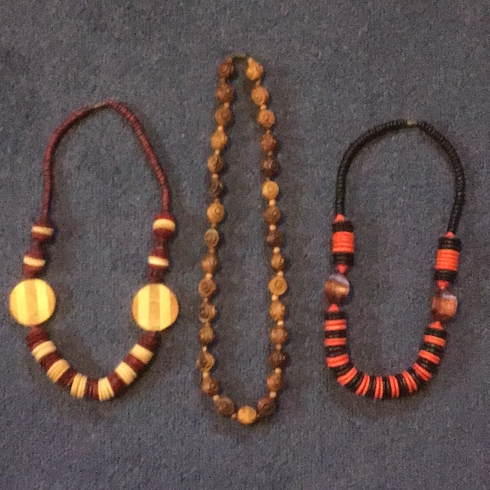 3 beautiful wooden bead necklaces